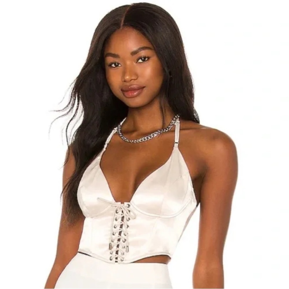 superdown- Skylar Lace Up Top in Champagne